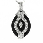 0.25Cts Antique Style Onyx and Diamond Pendant 14Kt White Gold
